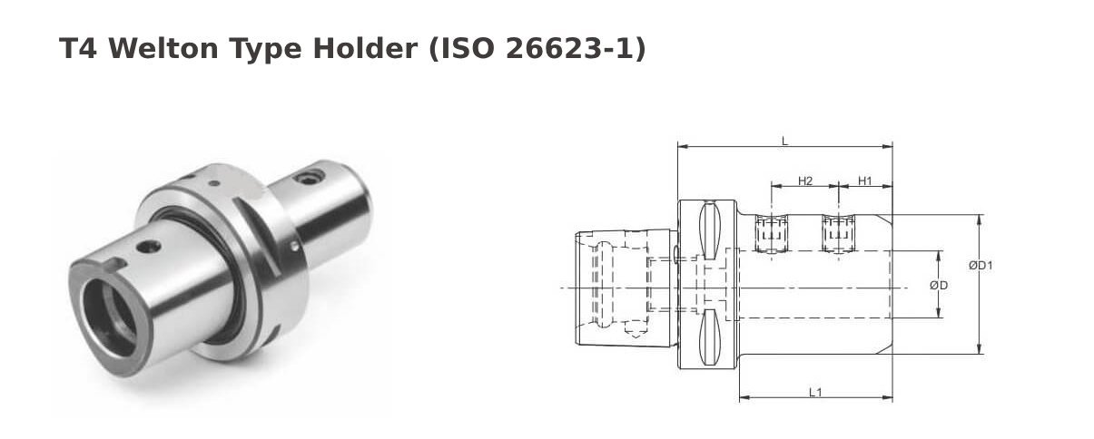 Polygonal Shank T4 WN0.250'' 3.00'' Weldon Type Holder(Balanced to G2.5 25000 RPM) (ISO 26623-1) (Compatible with Capto® Style C4)